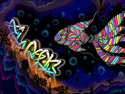 Shoker ocean bottom gold fish artwork fish gold graffiti graffiti digital line style mural sea shoker