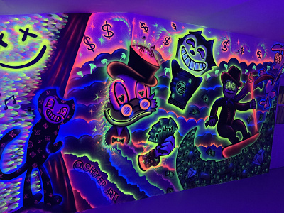 Shoker fluorescent graffiti art mural miami artwork design fluorescent graffiti mural shoker sketch