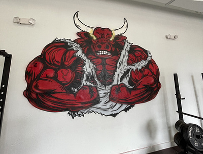 Gym Mural Spray Paint energy Bull artwork bull design florida gym hit mural shoker art1 sport wall