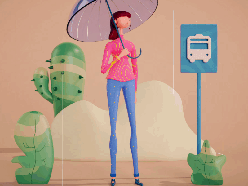 just waiting in the rain animation app b3d blender branding design icon illustration logo ui