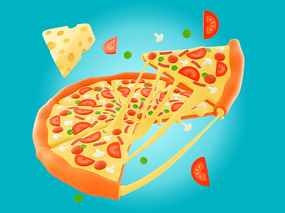 Stringy pizza with cheese, Yummyyy...!!! b3d blender branding illustration logo pizza ui
