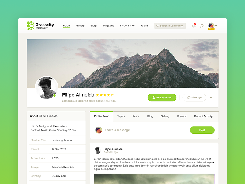 Profile Page community cover design desktop flat profile social ui ux webdesign