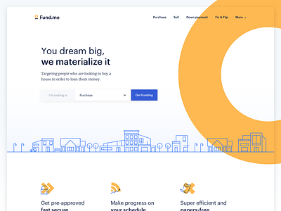 Fund.me — Homepage blue desktop graphik hero icons illustration interface landing merriweather significa ui yellow