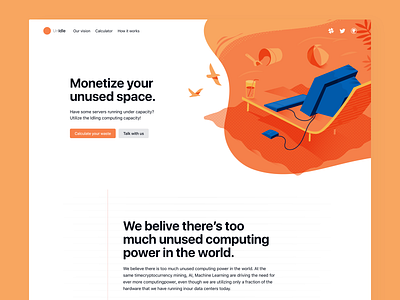 Unidle - Landing page beach blue clean computer desktop hero illustration interface landing page orange sanfrancisco typography ui ux vector