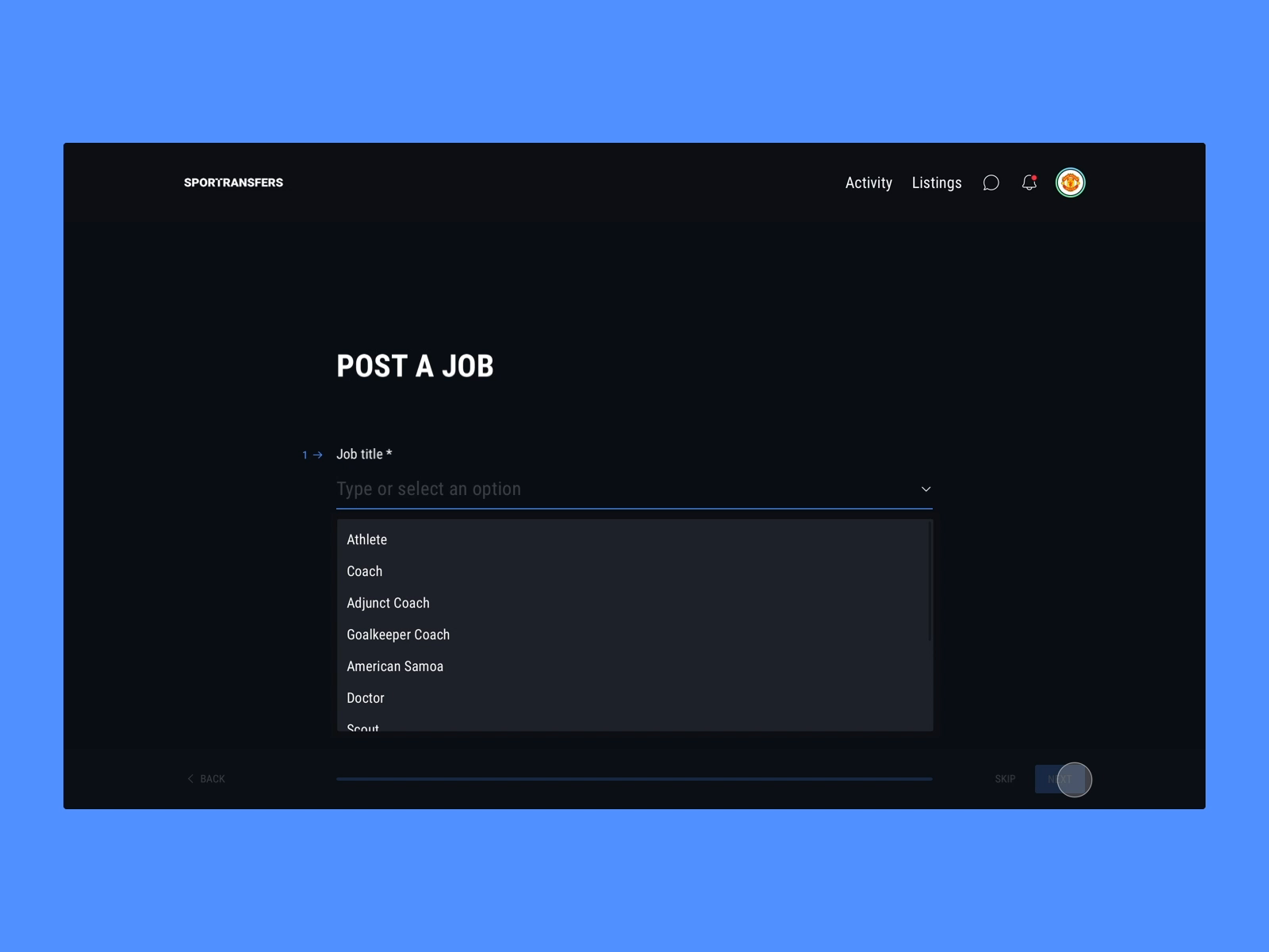 Sports Platform - Form
