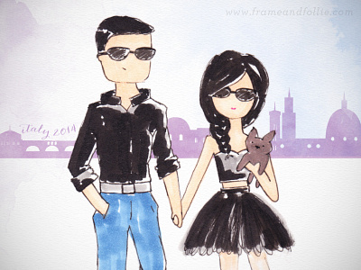 Ben & Yalda do Italy! chihuahua custom illustration custom portrait drawing fashion illustration illustration love markers pets portrait romance travel