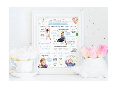 His First Year of Adventures: Everett babies birthday cute family happy illustration infographic memories new parents print styled photography