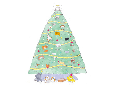 Meowy Christmas! cats christmas christmas tree december drawing festive holidays illustration kitten meow meowy christmas party