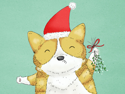 Mistletoe! christmas corgi cute dog drawing holidays illustration kiss me mistletoe pets pucker up santa hat