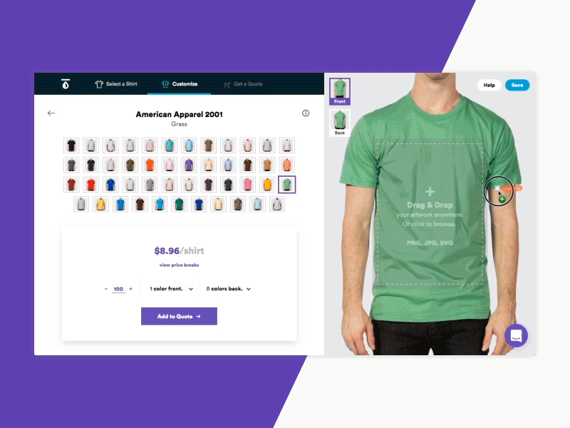 Case Study: Real Thread 👕👚 calculator case study drag drop gif loader price select shirt upload