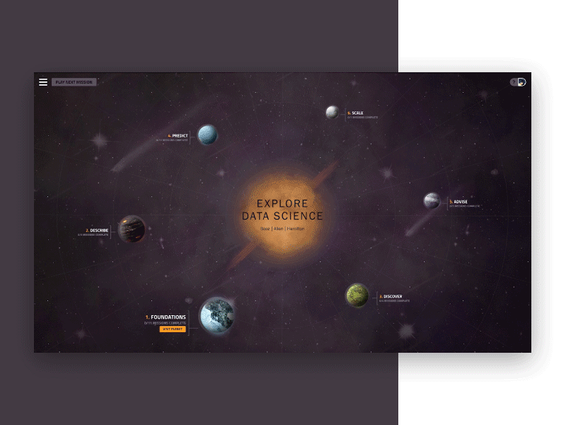 Case Study: Explore Data Science animation case study dark map planet space stars svg transition
