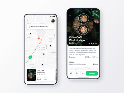 Coffeeplace app, choose your work space. app app design book app cards clean coffee detail page interaction design interface design ios iphonex iphonexs map map navigation rank app ui ui design ux ux design worksapce