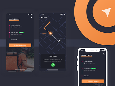 Order Status - Home Concept delivery delivery service interface product location pin map navigation mobile app order page order tracking status summary screen ui ux