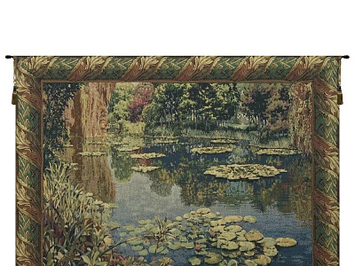 LAKE GIVERNY WITH CLASSIC BORDER BELGIAN WALL TAPESTRY branding design icon tapestry wall art