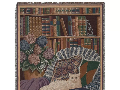 CAT IN THE LIBRARY AFGHAN THROW animation branding design tapestry tapestry cushion wall art