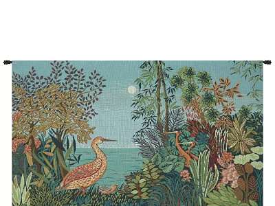 PAYSAGE HERON LAC FORET FRENCH WALL TAPESTRY