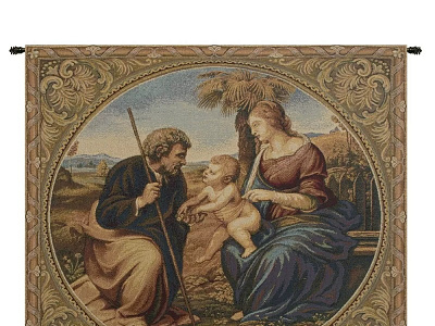 SACRED FAMILY WITH PALM ITALIAN WALL TAPESTRY branding design home home decor icon tapestry wall art