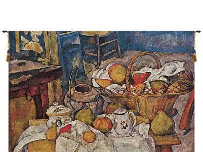 CEZANNE BASQUET ON TABLE BELGIAN WALL TAPESTRY branding design home decor logo oil painting table runner tapestry tapestry cushion tapestry throw wall art