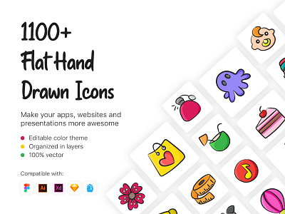 1100+ Flat Hand Drawn Icons