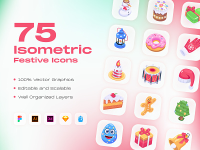 75 Isometric Festive Icons festive vectors