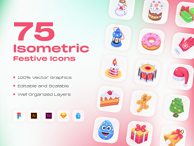 75 Isometric Festive Icons