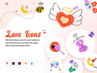 100 Hand Drawn Love Icons