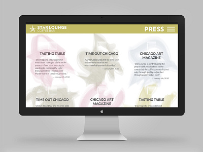 Star Lounge Coffee Bar website — press section coffee decorative desktop imac responsive web design website