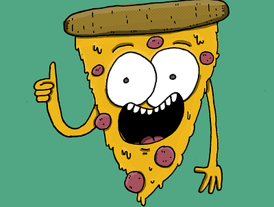 pizza thumbs up cartoon comic doodle hand drawn illustration pizza slices