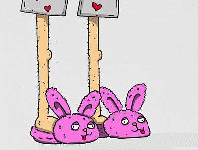 fuzzy slippers bunnies bunny cartoon comic doodle drawing illustration pizza slippers