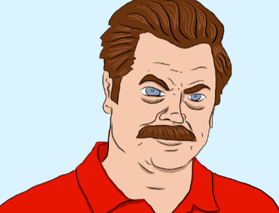 Ron Swanson in a Red Golf Shirt