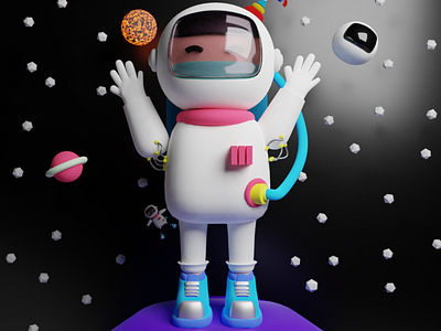 Happy Astronaut 3d 3d art 3d illustration 3d model 3d modelling astronaut cute design illustration space web illustration