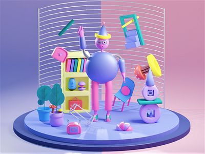 Robosapien's Room 3d 3d art 3d illustration 3d model 3d modelling beautiful cute design illustration web illustration