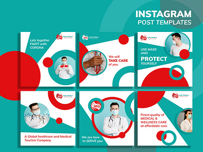 Social media banner kit of 6 awareness campaign banner design corona virus covid 19 flat illustration instagram post medical care socialmediaads socialmediapost typography vector