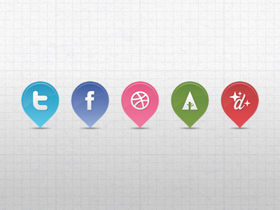 Where Are You? Social Push Pins buttons designmoo dribbble facebook forrst pins push social twitter