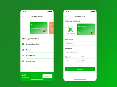 Add a new card add app buy card cards credit card debit card green mobile app orange payment payment method payments wallets