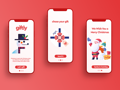 Christmas App app chirstmas colorful design gifts happy illustration joy red santa snow snowman spirit ui