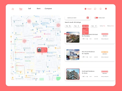 Real Estate - Web Platform 2021 apartment branding color dribbble house map new realestate realestateagent realestatelogo red redesign rental renting uiux website design