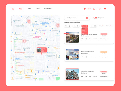 Real Estate - Web Platform 2021 apartment branding color dribbble house map new realestate realestateagent realestatelogo red redesign rental renting uiux website design