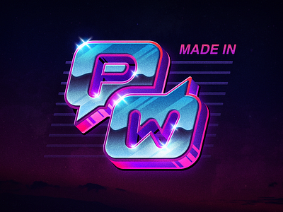 Made in Pushwoosh branding illustration logo neon retro retrowave