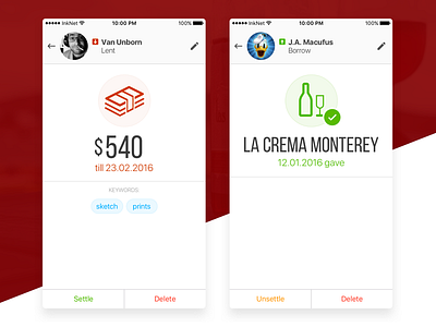 for Debts Monitor App app borrow debt icons infographic ios lent red ui ux