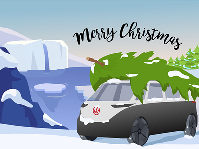 Merry Christmas art work christmas design fun hills illustration mountains seasonal greetings van volks vagen vw work