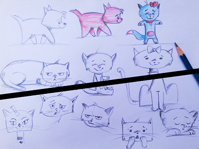 Cats drawing with basic shapes and expressions