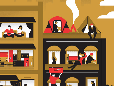 sorry, no vacancies! airbnb apartment camping hotel illustration people