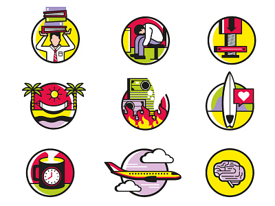 Burnout syndrome burnout icons illustration