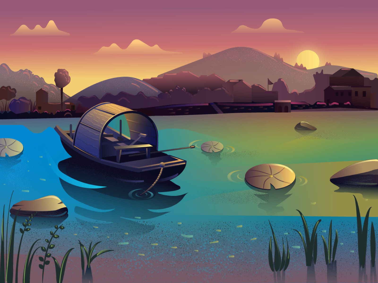 Illustrations Lake Boat To Practice by Regan Jiang for PP Design on ...