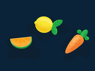 Fruit, lemons, oranges and carrots