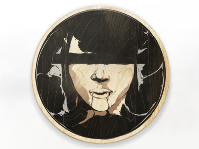 "e m d r" final girl illustration lips nose person print vector wood