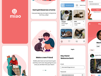 Miao - Mobile App Design - Each Cat Deserves a Home cat cat moblie app cats hire designer illustration mobile app design ui ui design web design web template web template design website design