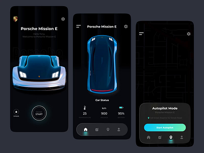 Futuristic🤖 UI Design for Car🚗 Control App app car app car mobile app ui dark mode dark theme dashboard electric car future car interaction design interface ios mobile mobile app ui porsche product smart car tesla ui ux design