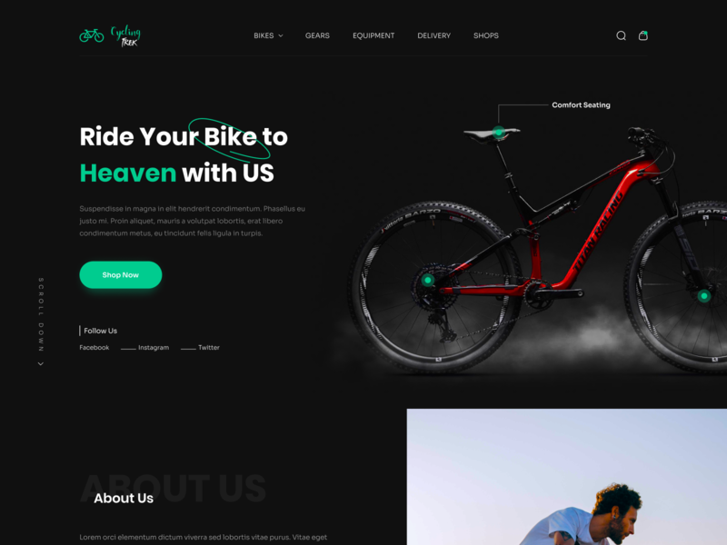 🚴Bicycle Landing Page💻 bicycle bicycle products bike bike store cycling design home page interface landing landing page online store purple rider store track ui webdesign website website design